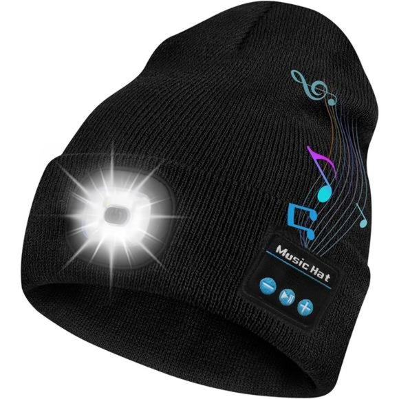 Bluetooth Beanie Hat with Light,Headlamp Cap with Headphones & Built-in Speaker - Picture 1 of 6